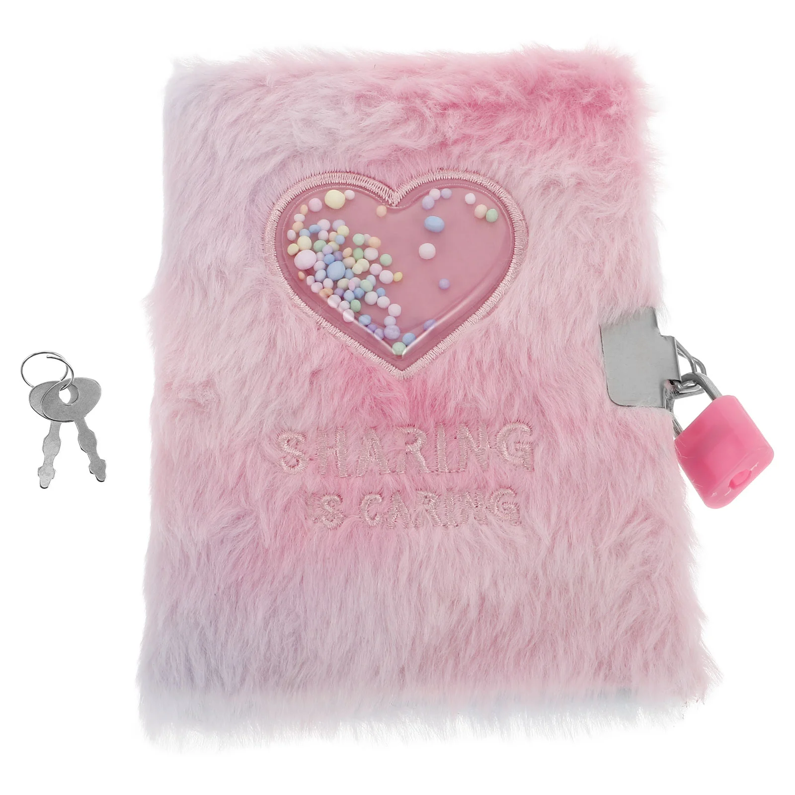 Carnet de notes avec serrure en fausse fourrure pour fille, couverture souple, motif cœur rose, journal intime pour enfant