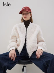 FSLE Soft Designed Grain Velvet Imitation Fur Baseball Jacket for Women 2023 Winter New Style Comfortable All-match Coats Female