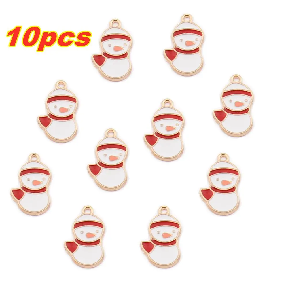 10pcs Decoration Bracelets Making Snowman Earrings Enamel Christmas Tree Pendant Santa Claus Elk Charms