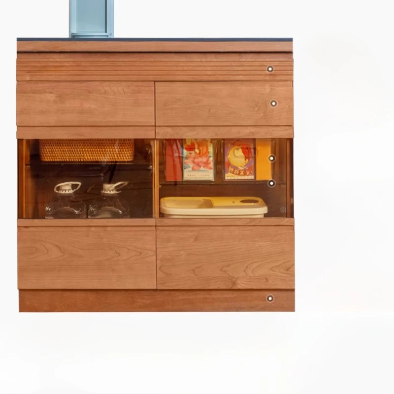 

Solid wood dining side cabinet Japanese rock slab storage locker Cherry wood retractable dining table integrated module cabinet