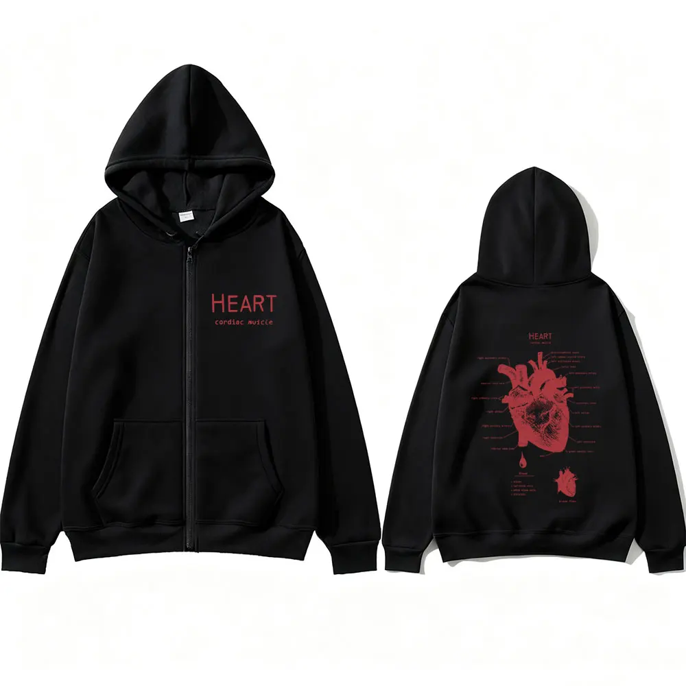 Heart Anatomy Graphic Zipper Hoodie Men Women Casual Vintage Zip Up Hoodies Men's Oversized Jacket Coat Male Funny Streetwear