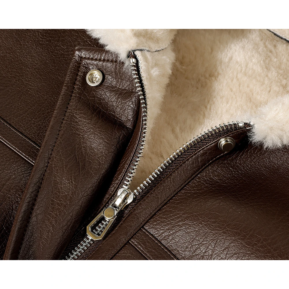 Damen Vintage Kunstleder-Shearling-Jacke Kurze Sherpa-Gefütterte Bikerjacke Warm Locker Sitzende Oberbekleidung