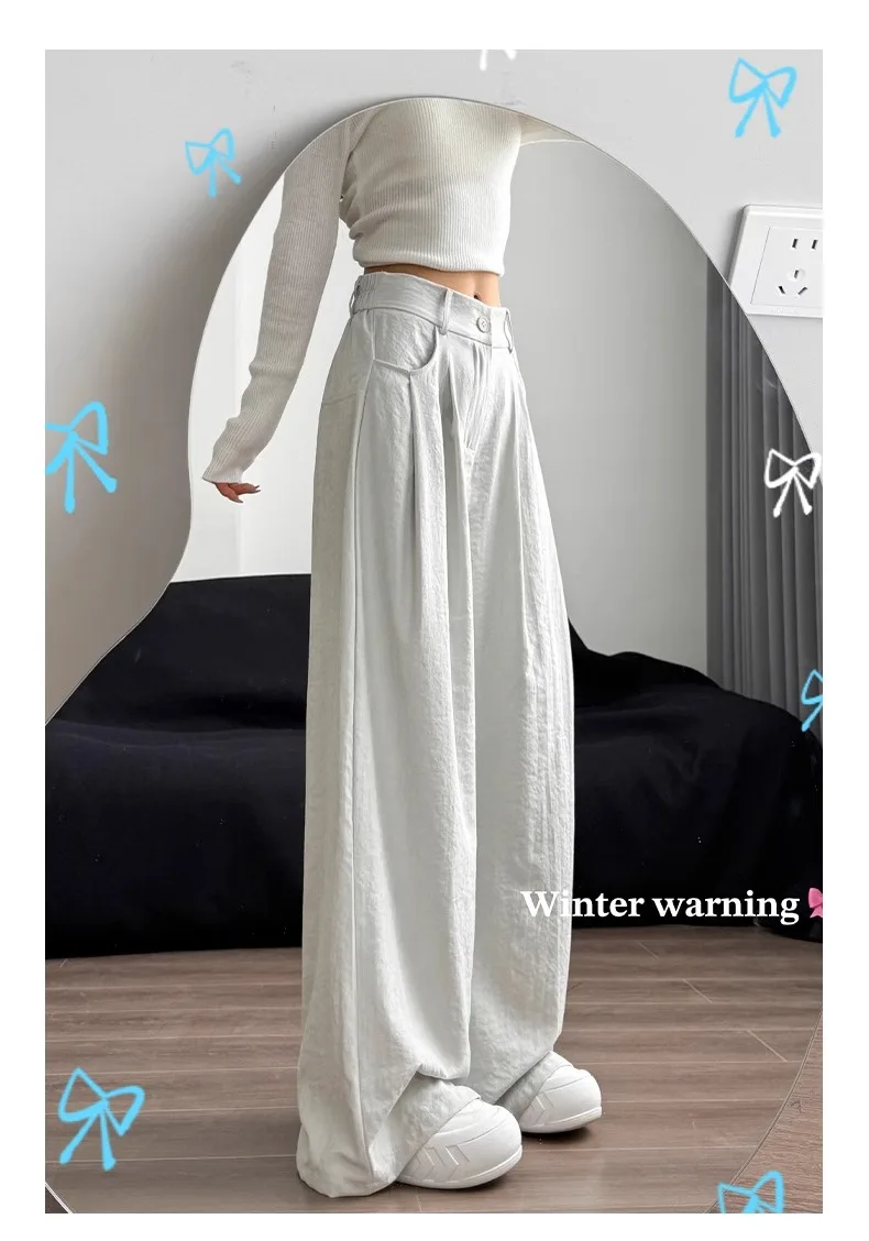 

Wide Leg Pants Girl Womens Spring Lace Sweet Comfortable Lovely Students Elasticity Kawaii Tummy-Control Minimalist Trousers Ins