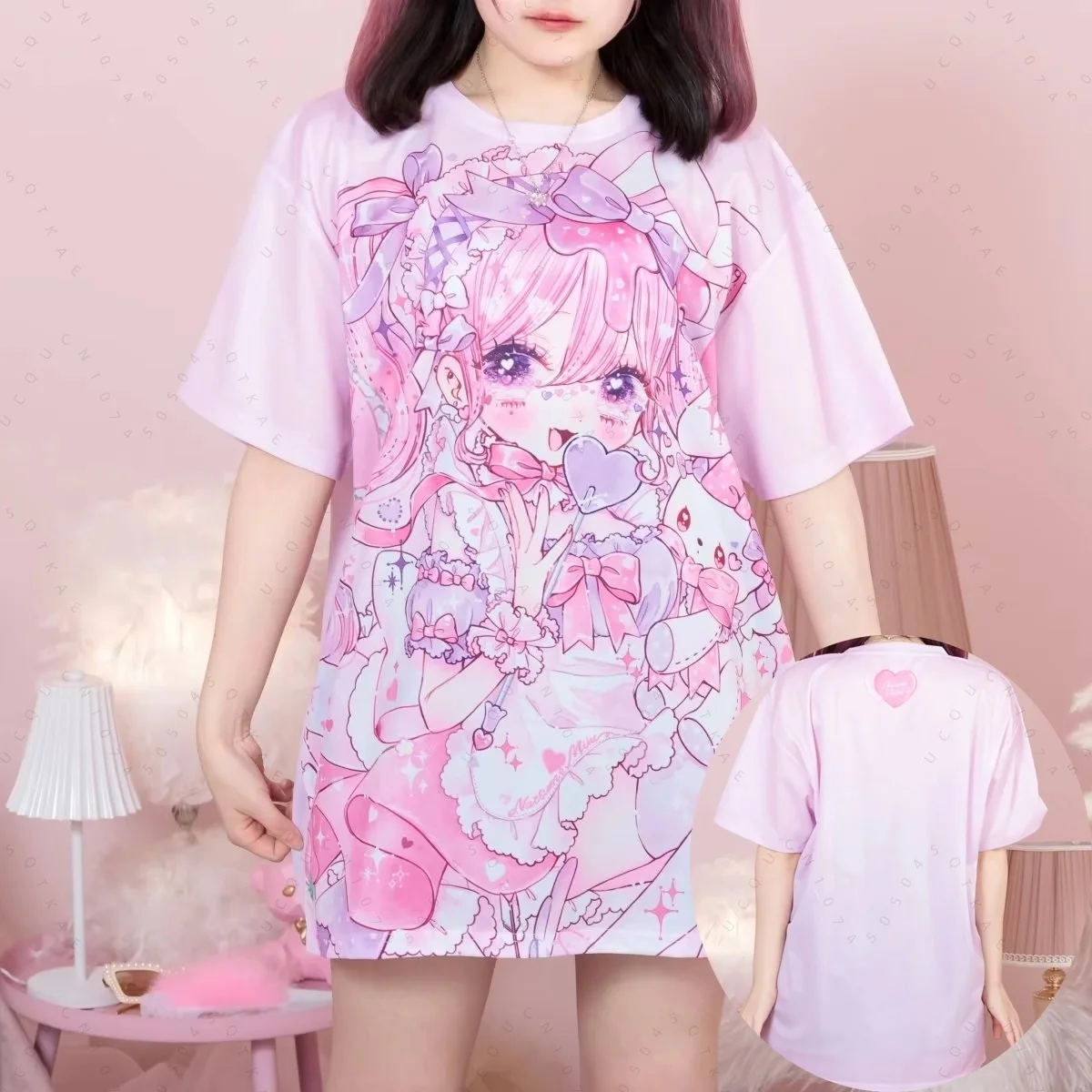 26 Japanese Landmine Style Anime Printing Loose Short Sleeve Parent Child Y2k Harajuku Subculture Loose Men Women Beach T-Shirt