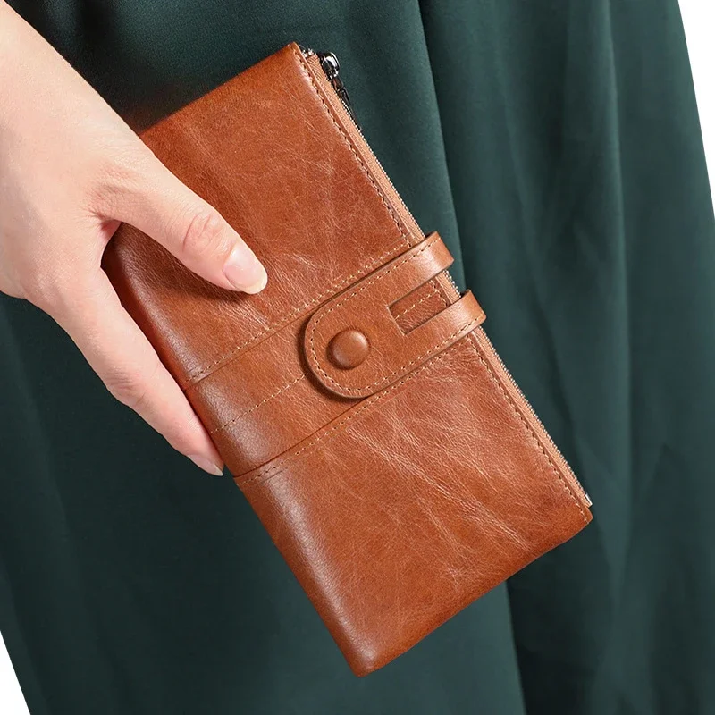 

Женский кожаный клатч с несколькими картами, длинный RFID-кошелек, большой банкнот для хранения мобильного телефона, женский кошелек в стиле ретро для деловых поездок