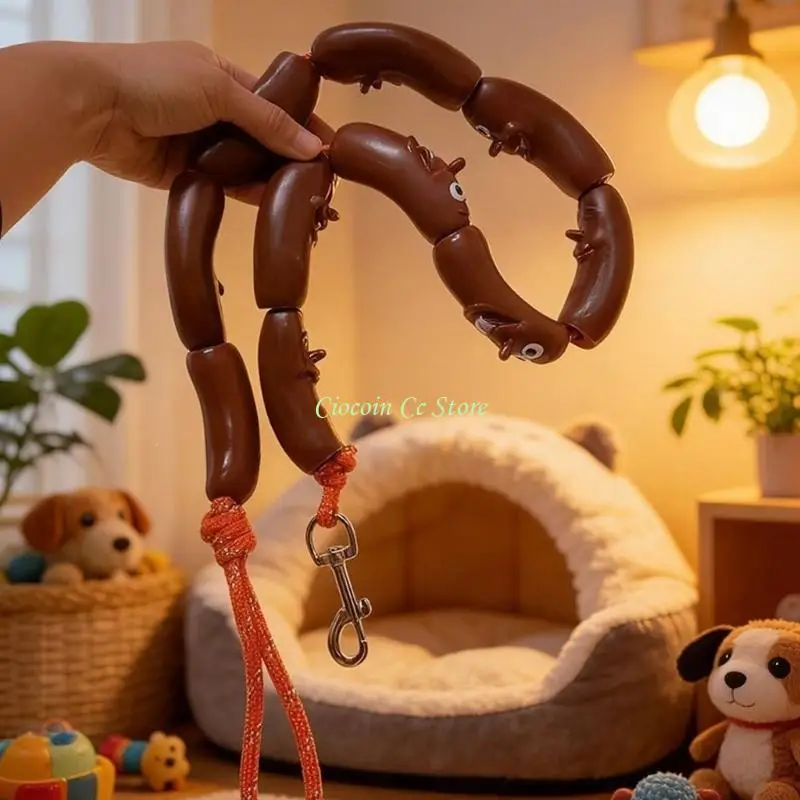 X90F Dog Leash for Routine Park Walks, Sausage-Link Walking Rope with Plastic Body, Rope Section and Metal Hook Here