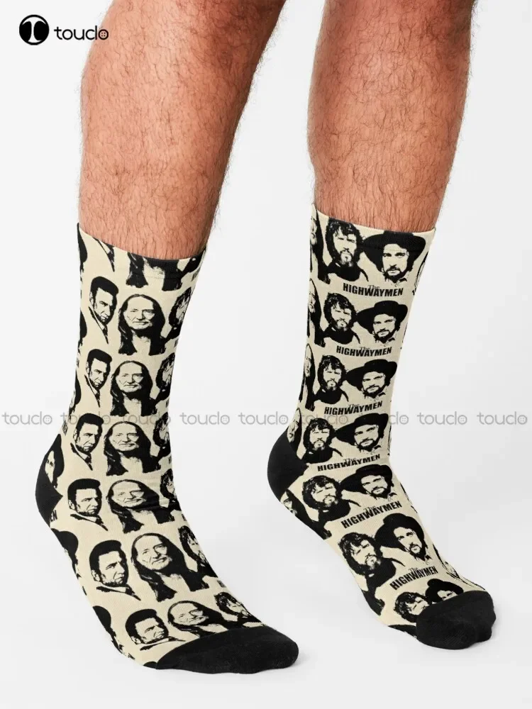 Outlaw Country Supergroup - The Black Stencil Socks Orange Socks Personalized Custom Unisex Adult Teen Youth Socks Fashion New