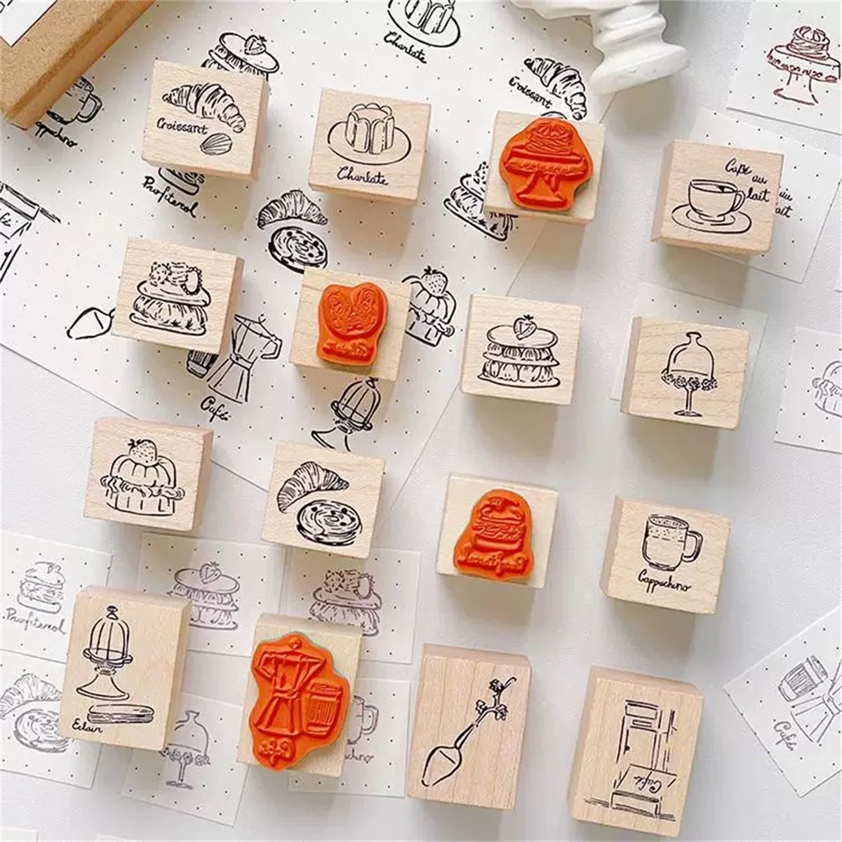 WT Studio Vintage Cafe Coffee Dessert Wooden Rubber Stamp for DIY Scrapbooking Photo Album Card Making