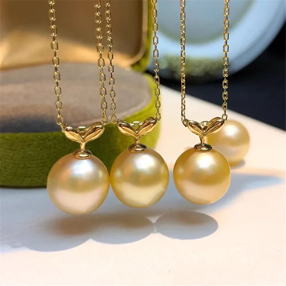 

DIY Pearl Accessories G18K Gold Pendant with Empty Beans Sprout Pearl Necklace Set Fit 8-12mm Round Elliptical Beads G061