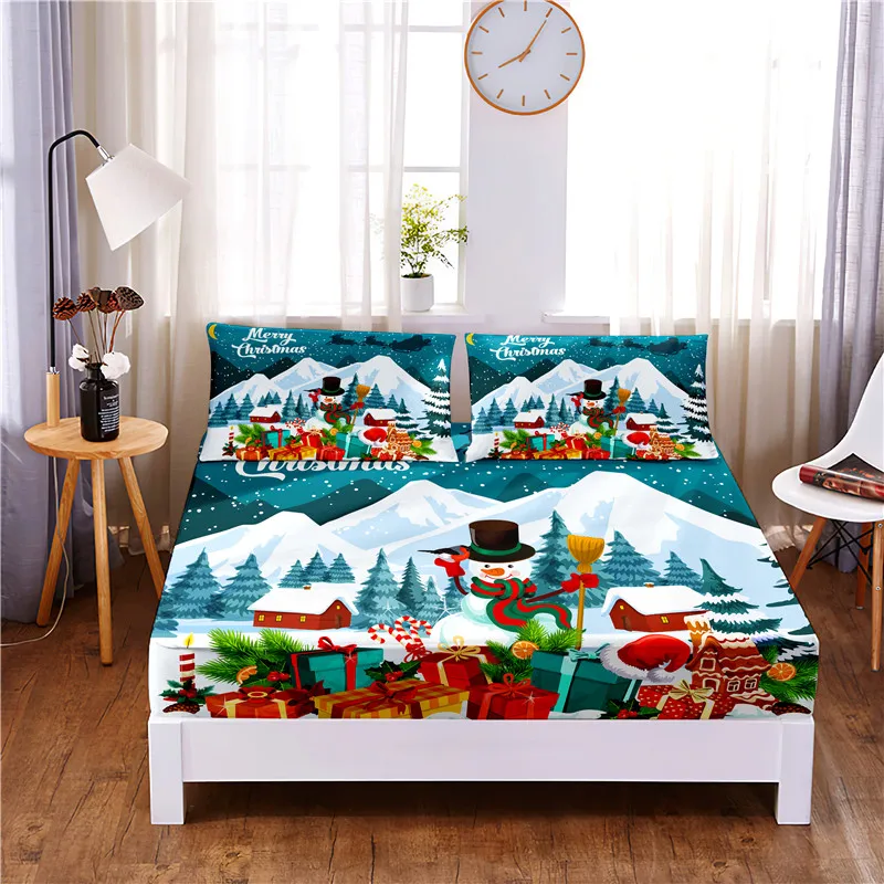 Giáng Sinh Kỹ Thuật Số In Hình 3Pc Polyester Trang Bị Tấm Bọc Nệm 4 Góc Với Thun Giường Áo Gối Chần Gòn