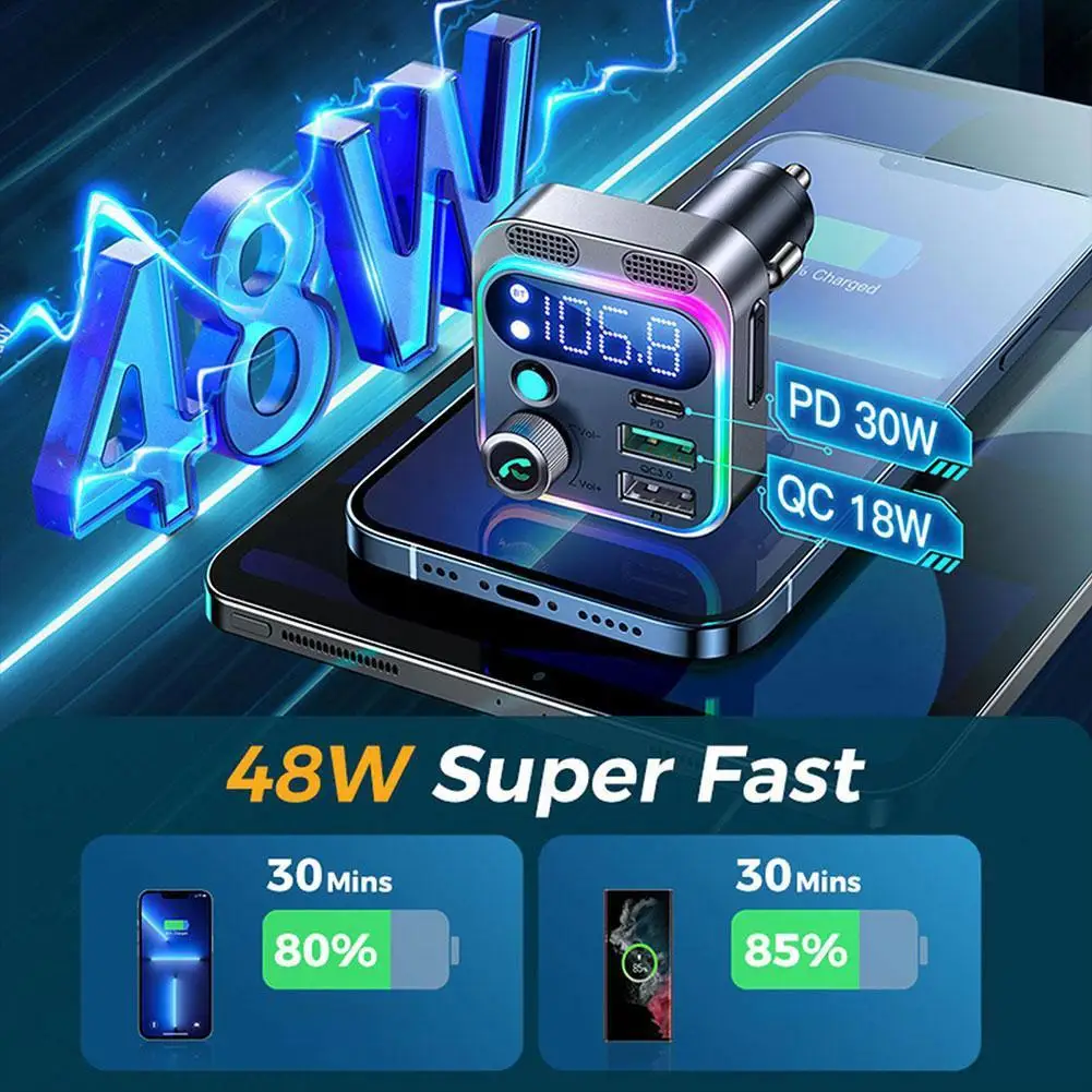 Car Fast Charging Clear Communication 48W Dual Microphone Car Bluetooth Transmitter Mobile Phone Car Charger