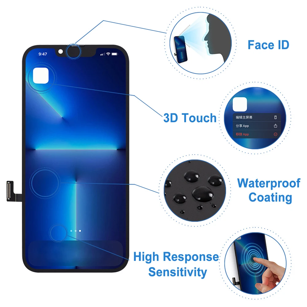 A2633 A2482 A2631 A2634 A2635 Premium Nowy wyświetlacz LCD do iPhone'a 13 Nowy dotykowy wyświetlacz z ekranem dotykowym 3D Wymiana fabrycznego wyświetlacza — zdjęcie produktu 7