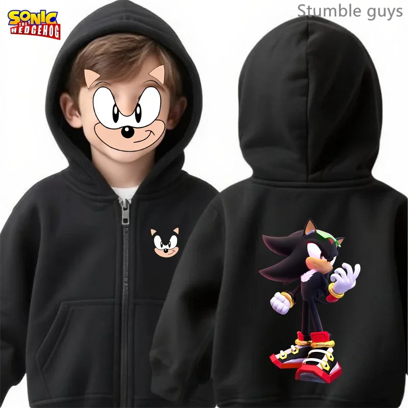 Sweat à capuche avec fermeture éclair pour enfants, vêtements de sport Sonic durables pour garçons et filles, voyage en parc, printemps-automne