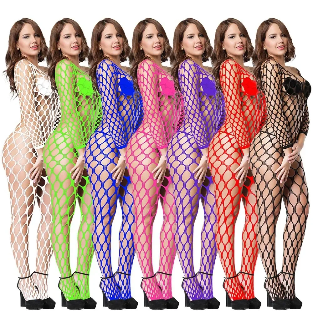 

Erotic Transparent Crotchless Mesh Women Fishnet Bodysuit Sling Bodystockings Open Bra Plus Size Sexy Lingerie Exotic Costumes