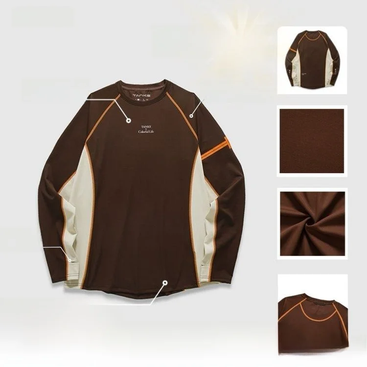 

ex Long Sve Футболка для занятий спортом на открытом воздухе с 3D контрастной цветной строчкой, влажная, ng Qui Dry, дышащая для пеших прогулок...