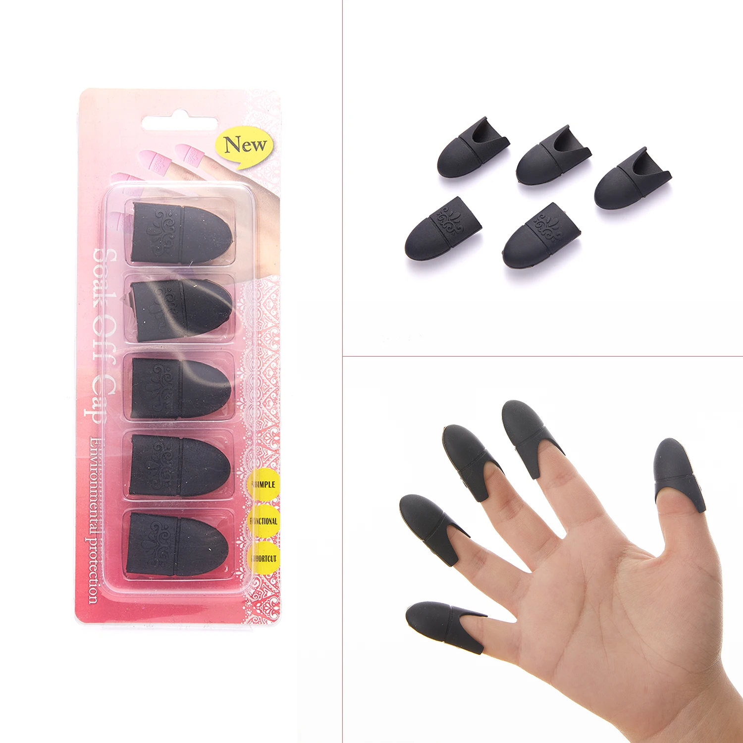 Silicone Wearable Nail Soakers Pad Holder UV Gel Polish Remover Caps Tips Acrylic Off Nail Art Removal Tools Reusable