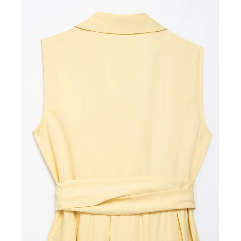 MUJER 2025 Pleated Shirt Dress Woman Belt Sleeveless Long Dresses for Women Casual Summer Midi Dress Women Holiday Women's Dress