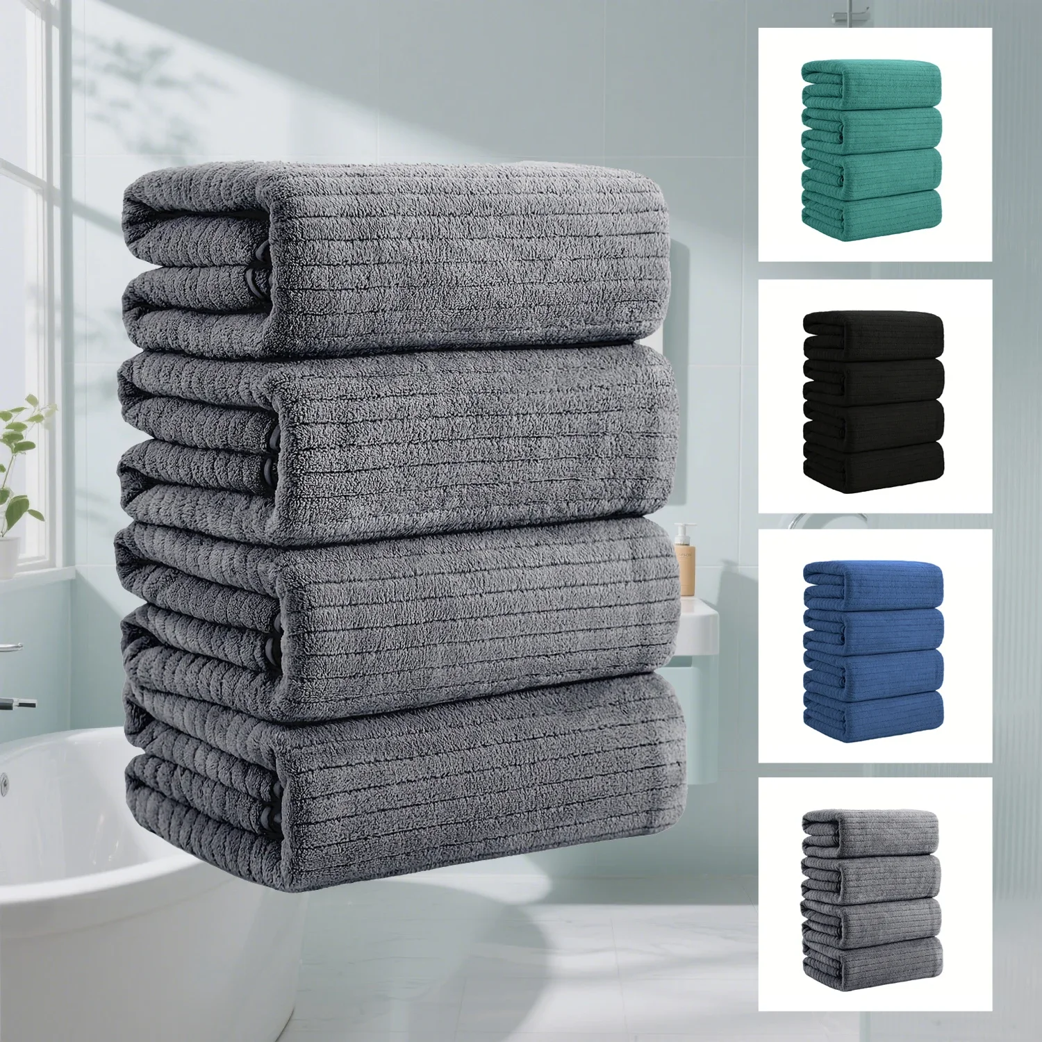 4PCS Bath Towels Set Large Towel Microfiber Absorbent Super Soft Bathroom Quick Dry Shower Towels for Home Adults Family Hotel