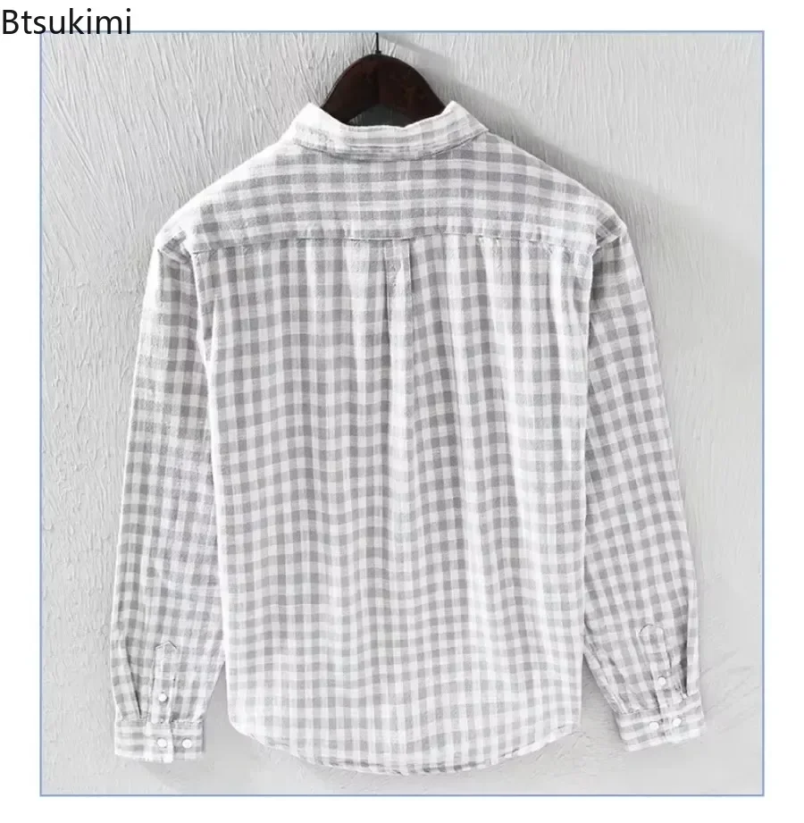 2026 Men's Casual 100%Cotton Plaid Shirts Fashion Plaid Shirt Jackets Men Loose Soft Korean Style Shirt Coats for Men Shirt Tops