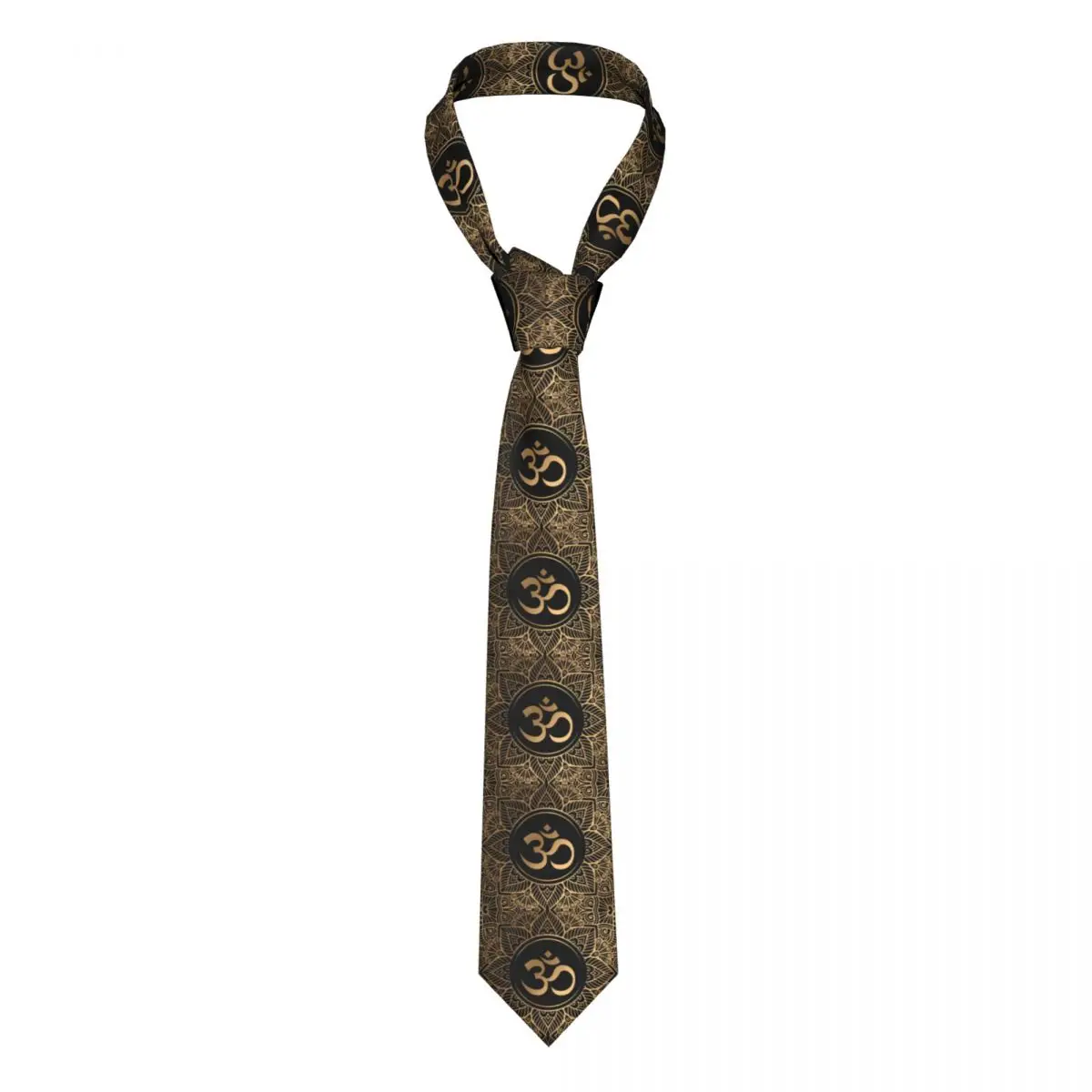 

Customized Golden Mandala Funny Neck Ties for Men Fashion Gold Golden Mandala Om Yoga Aum Ohm Henna Silk Office Neckties