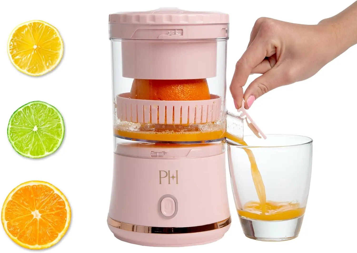 

Electric Citrus Juicer, Mini Portable Cordless with USB Rechargeable, One-Touch Button for Lemon Lime Orange, Pink