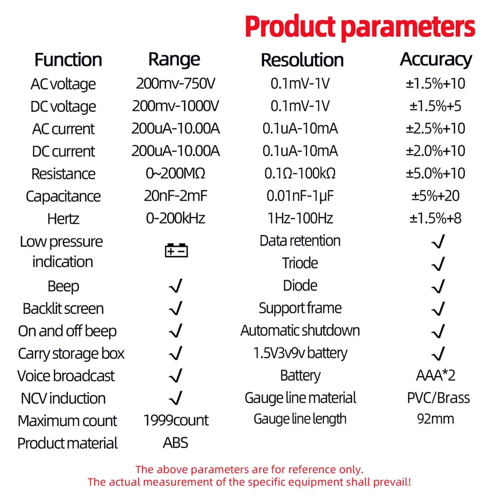 SZ08+ Digital Professional Multimeter Voice Broadcast AC DC Current Tester Voice Multifunctional Hz hFE Ohm Tool + Voice Alarm