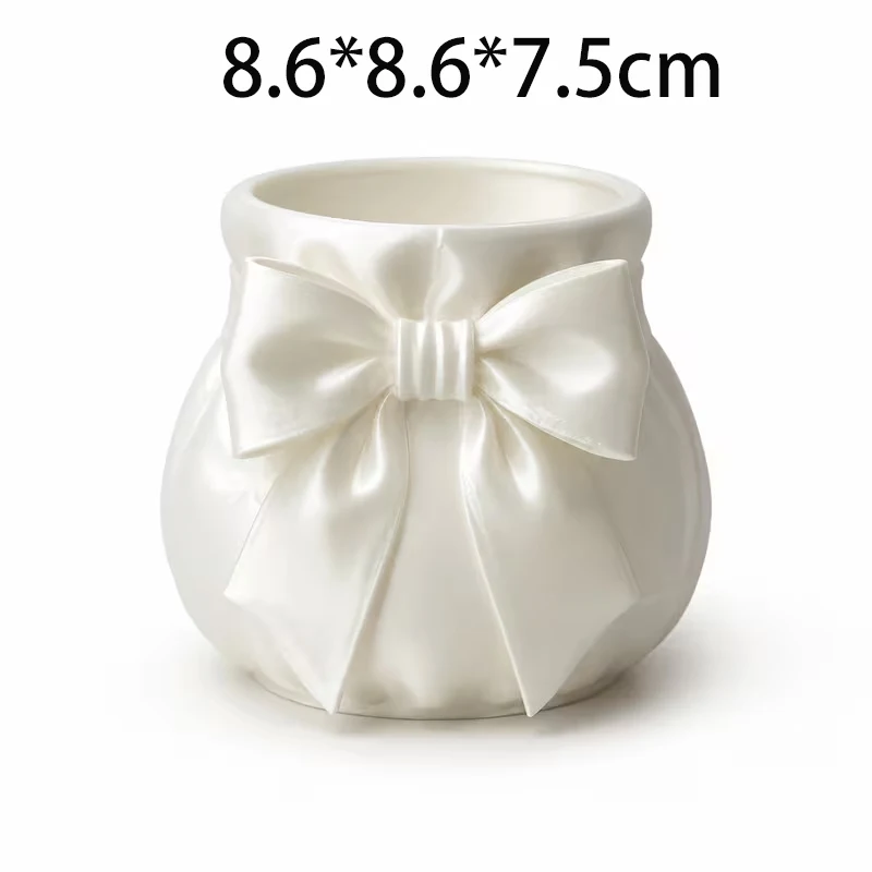 3D Printed White Bow Shaped Pen Holder Elegant Desk Stationery Organizer Office Table Decor Girls Bedroom Vanity Storage Pot