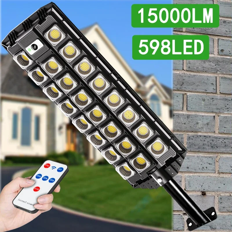 598LED Lampy solarne Ogród zewnętrzny 15000 lumenów Oświetlenie domu Podwórko Kinkiet Wodoodporny czujnik ruchu 713COB Solarne światło uliczne