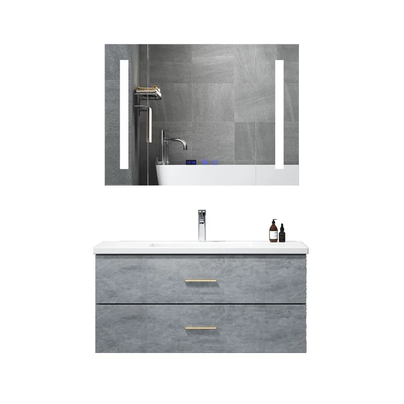 

Simple, Nordic, cement gray, light luxury, household, bathroom cabinet, combination, wash basin