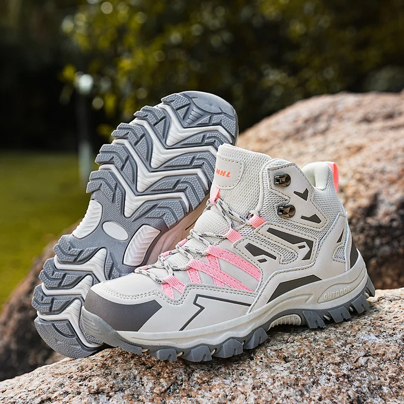 

Men's High Top Hiking Shoes Leather Outdoor Trekking Anti-slip Trail Walking Shoes Couple Large Size Casual Footwear