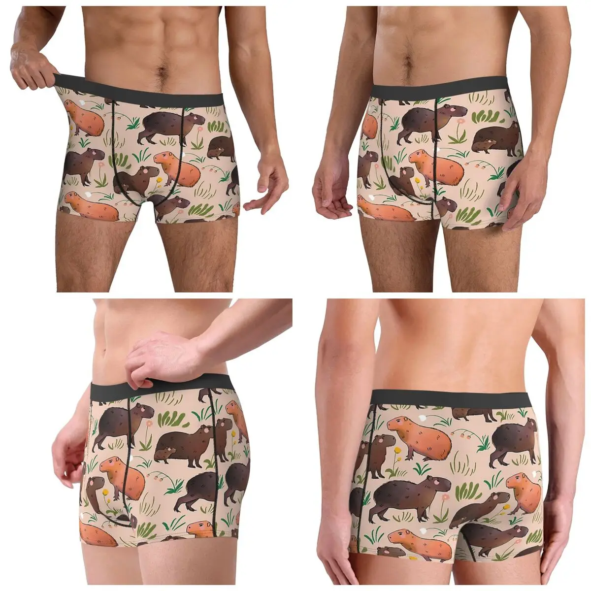 Boxer Underpants Shorts Capybara Green And Brown Animal Pattern Panties Men Breathable Underwear for Homme Man Boyfriend Gifts