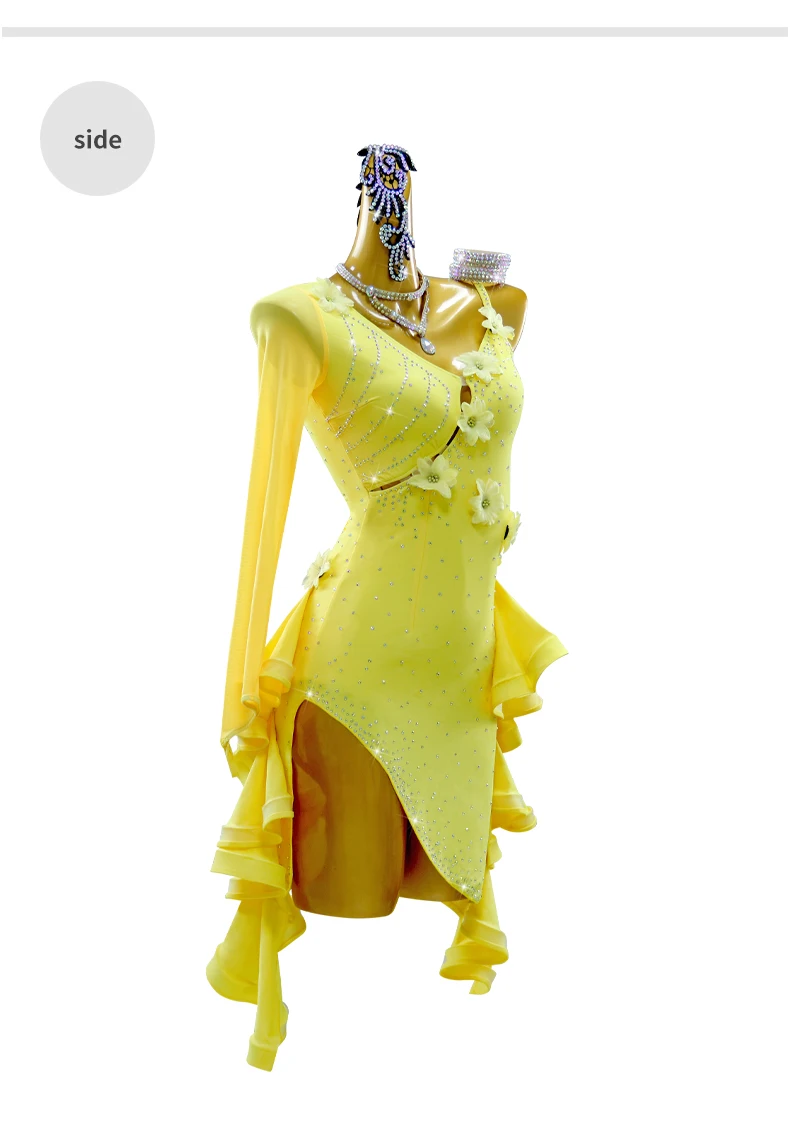 Neue lateinamerikanische Kleider, Ballkleid-Rock, Damen-Performance-Outfit, Mädchen-Kostüm, Bühnen- und Abendgarderobe, Karnevalskostüm, Kabarett-Outfit. – Detail 8