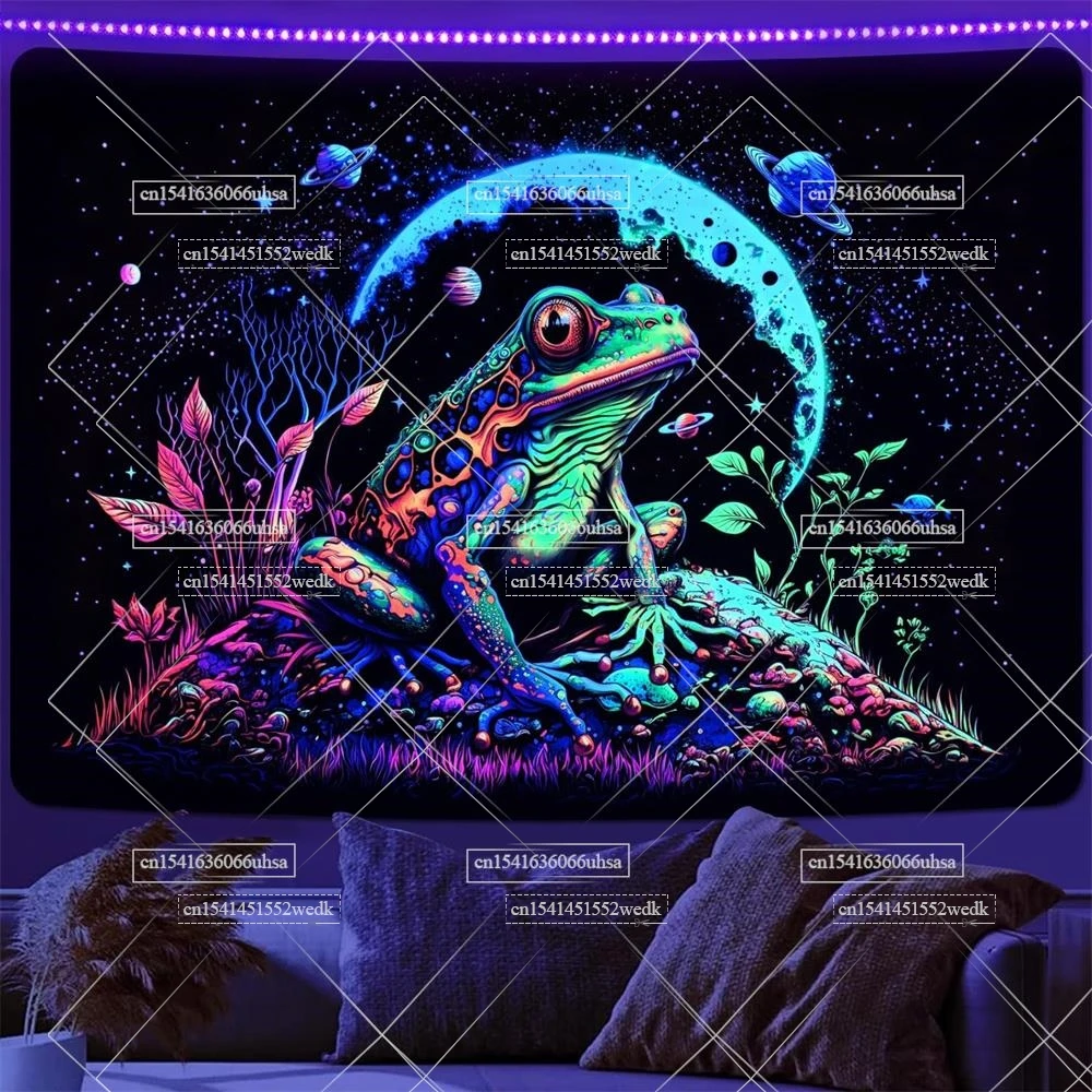 Hippie Blacklight Frog Tapestry Glow In The Dark Space Tapestrys UV Galaxy Tapestries Plants Tapestry Wall Hanging For Bedroom