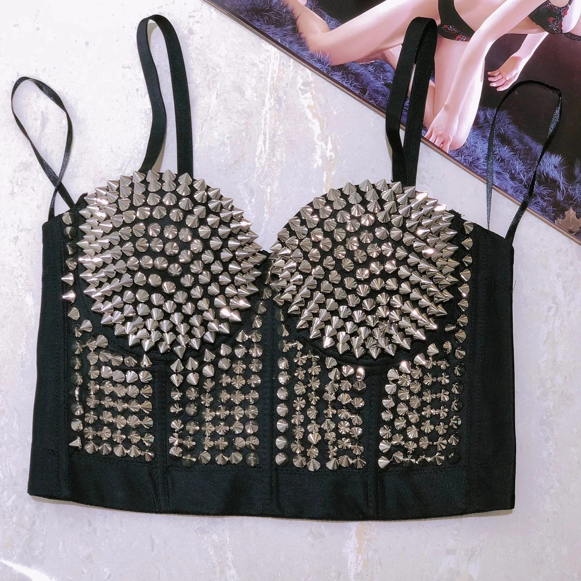 Steampunk Rivet Corset Bra Short Bustier Tank Tops Summer Women Sexy Halloween Party Stage Ladies Gothic Push Up Club Bra Corset