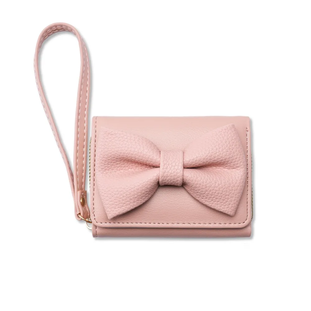

Fashion Pu Leather Bow Short Wallet Multifunctional Korean Style Triple Fold Wallet Coin Purse Card Bag Clutch Bag Travel