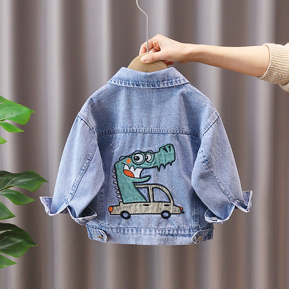 2-8Years Old Boys Denim Jackets Spring Autumn Kids Casual Loose Jean Coat Cartoon Embroidery Long Sleeve Jacket Children Clothes