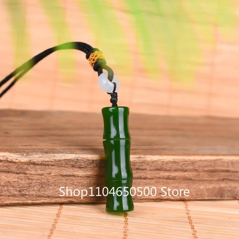 ‌ Collar de jade verde espinaca hetiano, colgante de la suerte de crecimiento de bambú, piedra Natural ‌