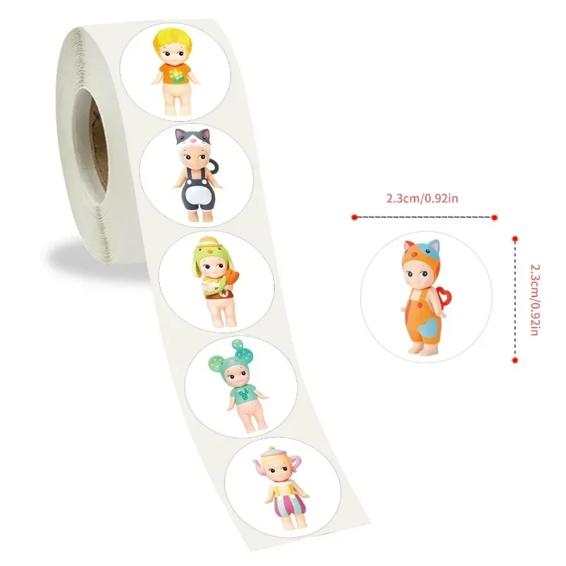 500Pcs Kawaii Cartoon  Roll Round Kids Sticker for Kindergarten Rewards Creative Hand Tent Waterproof Adhesive Tape