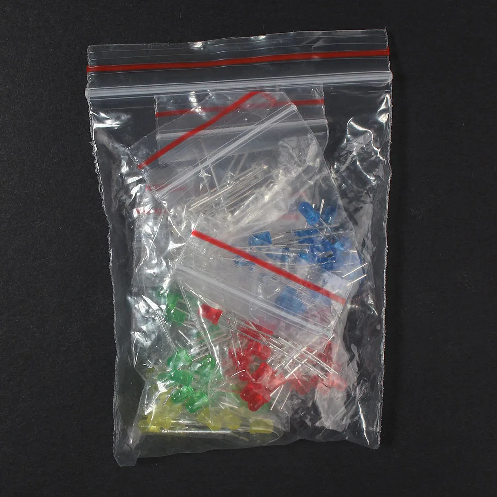 100PCS/Lot DIY Electronic Kit LED diode F3 Super Bright 3MM Red Yellow Blue Green White LEDs Kit