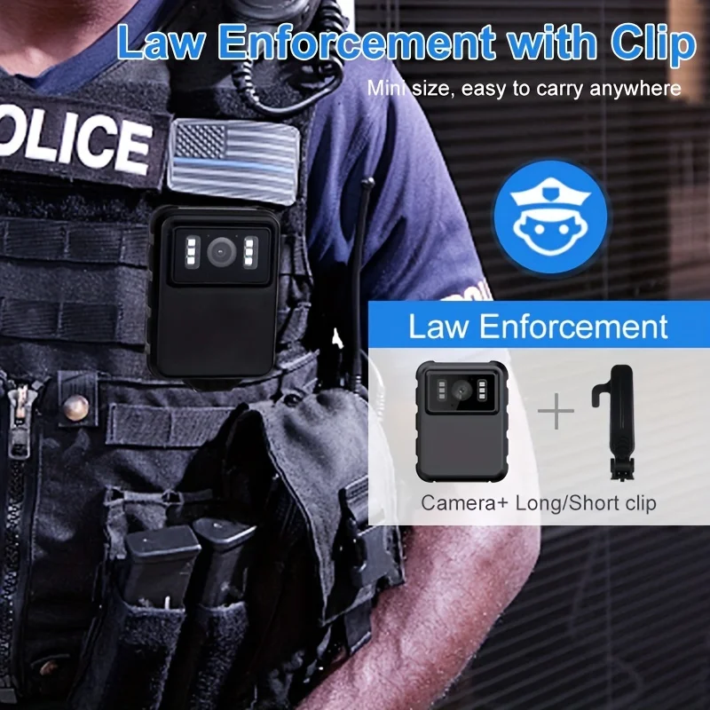 Full 1080P Police Body Camera with 2 Brackets, Waterproof Night Vision Portable Wearable Sports Camera, Work 7-8 Hours