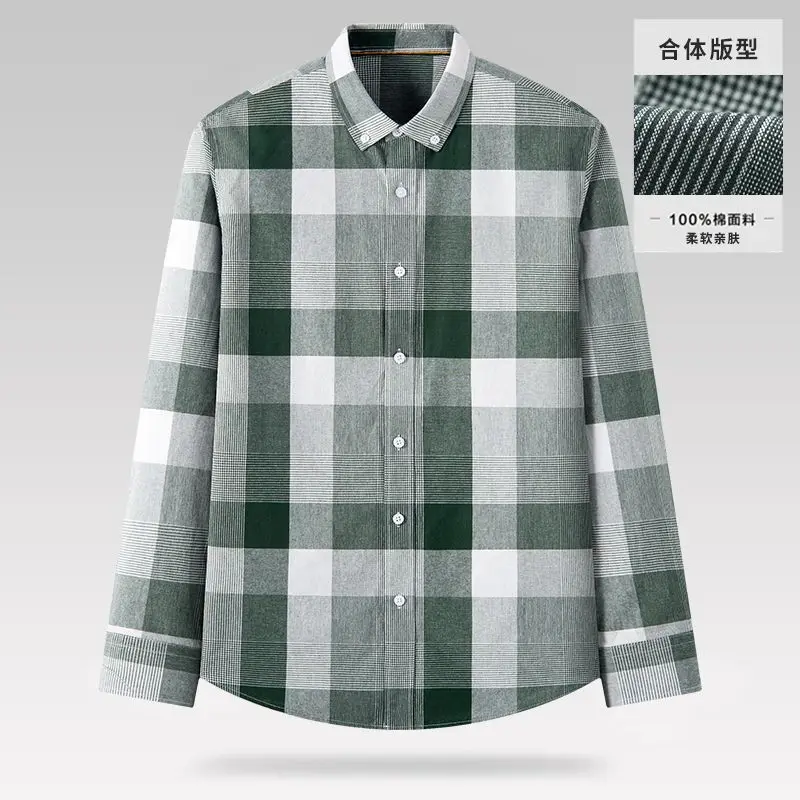 Elegant Fashion Harajuku Slim Fit All Match Shirt Lattice Button Stand Collar Cotton Long Sleeve Outerwear Casual Ropa Hombre