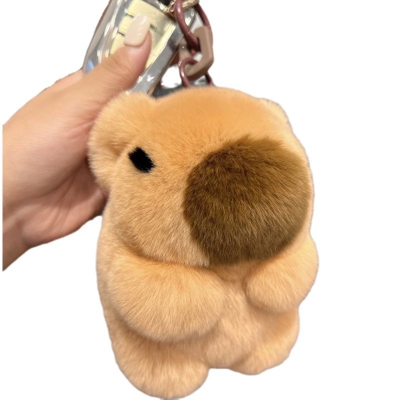 البسيطة ريال ريكس الأرنب الفراء الأرنب المفاتيح فتاة لعبة كابيبارا المرأة حقيبة سحر دلاية مجوهرات مفتاح السيارة حلقة معدنية حلية كلاسيكية #5