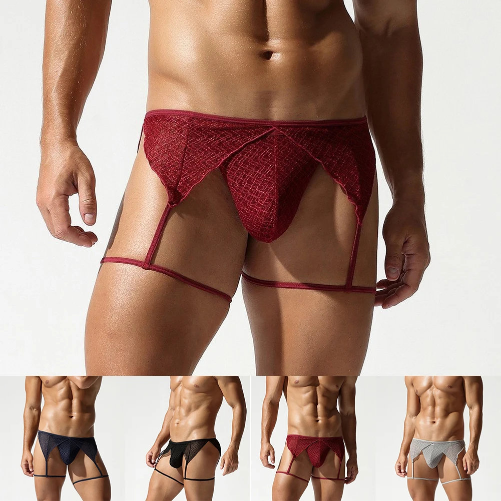 Man's Sexy Thong Underwear Lace Breathable Leg Straps Design Triangle Pouch Panites Boxer Shorts Underpant