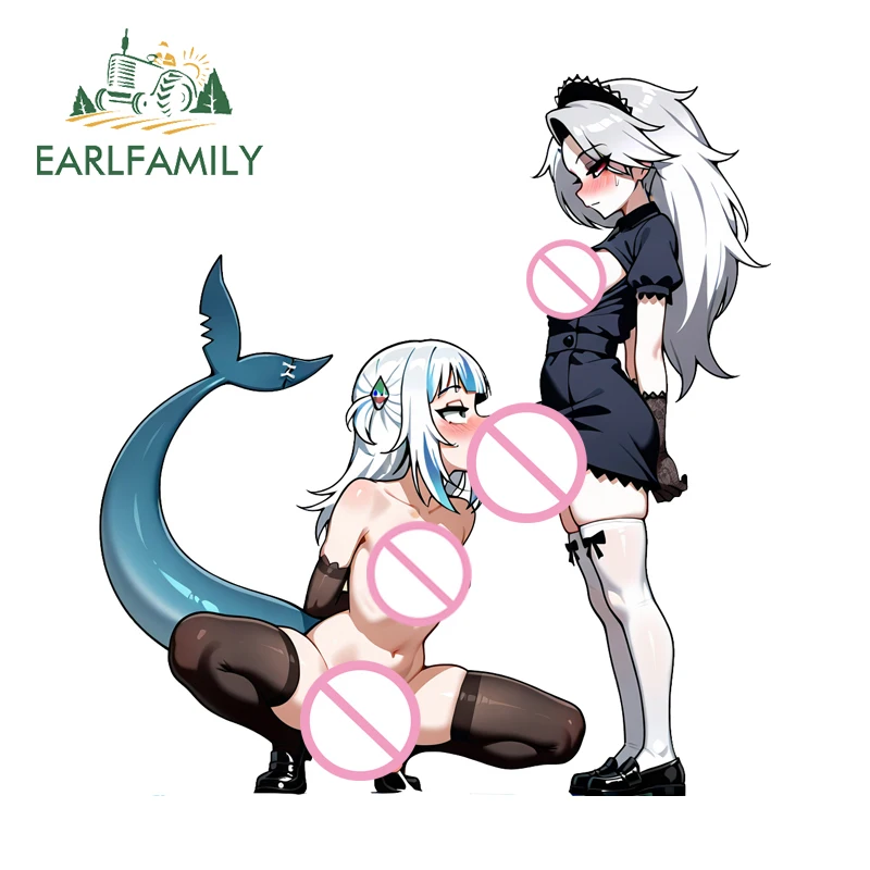 

EARLFAMILY Futanari Fellatio Car Sticker Loona Sexy Gawr Gura Waterproof Sunscreen Decal Laptop Furry Car Accessories Decor