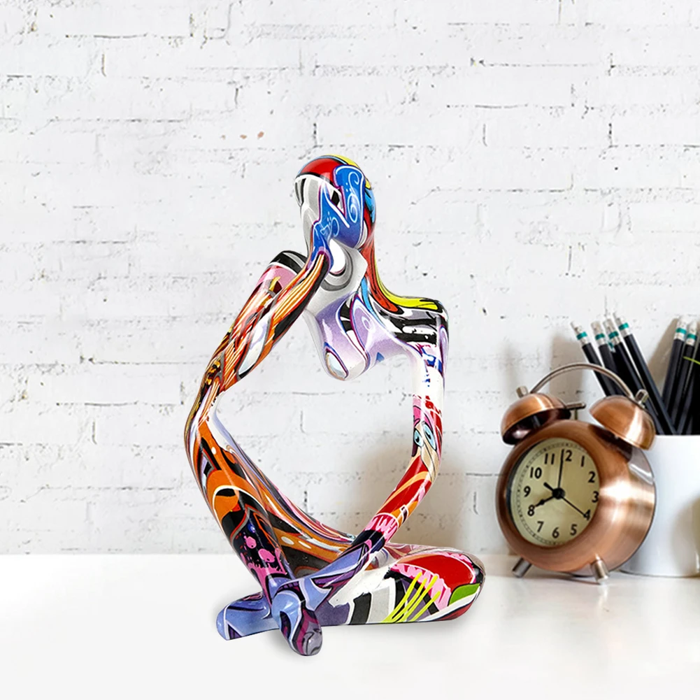 Sculpture de Graffiti Colorée en Résine, Figurine Abstraite de Penseur, Collection de Bureau, Décoration pour Nikde Maison, Bureau
