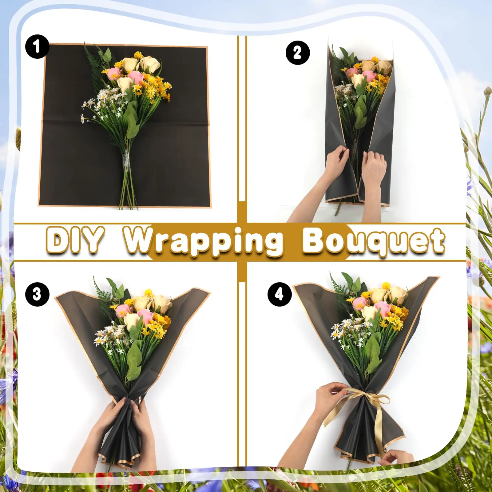 20 Blatt schwarzes Blumen papier mit goldenen Rändern, koreanische Floristen strauß zubehör, wasserdichte Verpackung, ideal für DIY Cr