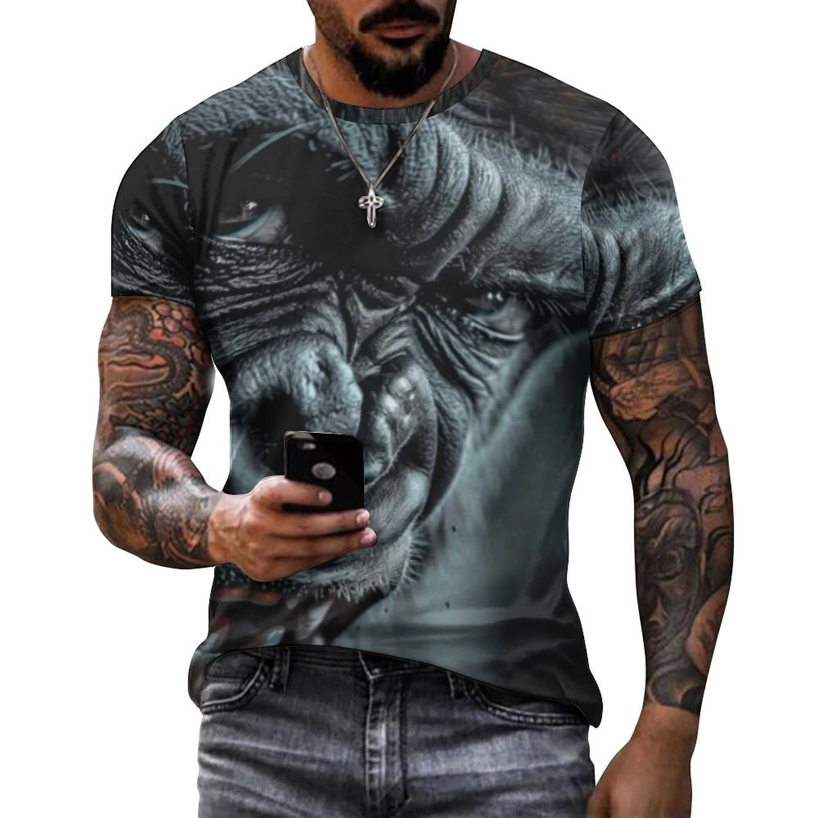 

2024 Men's 3D Graffiti Gorilla Pattern T-shirt, Casual Cool Micro Stretch Breathable T-shirt, Outdoor Summer Men's Wear