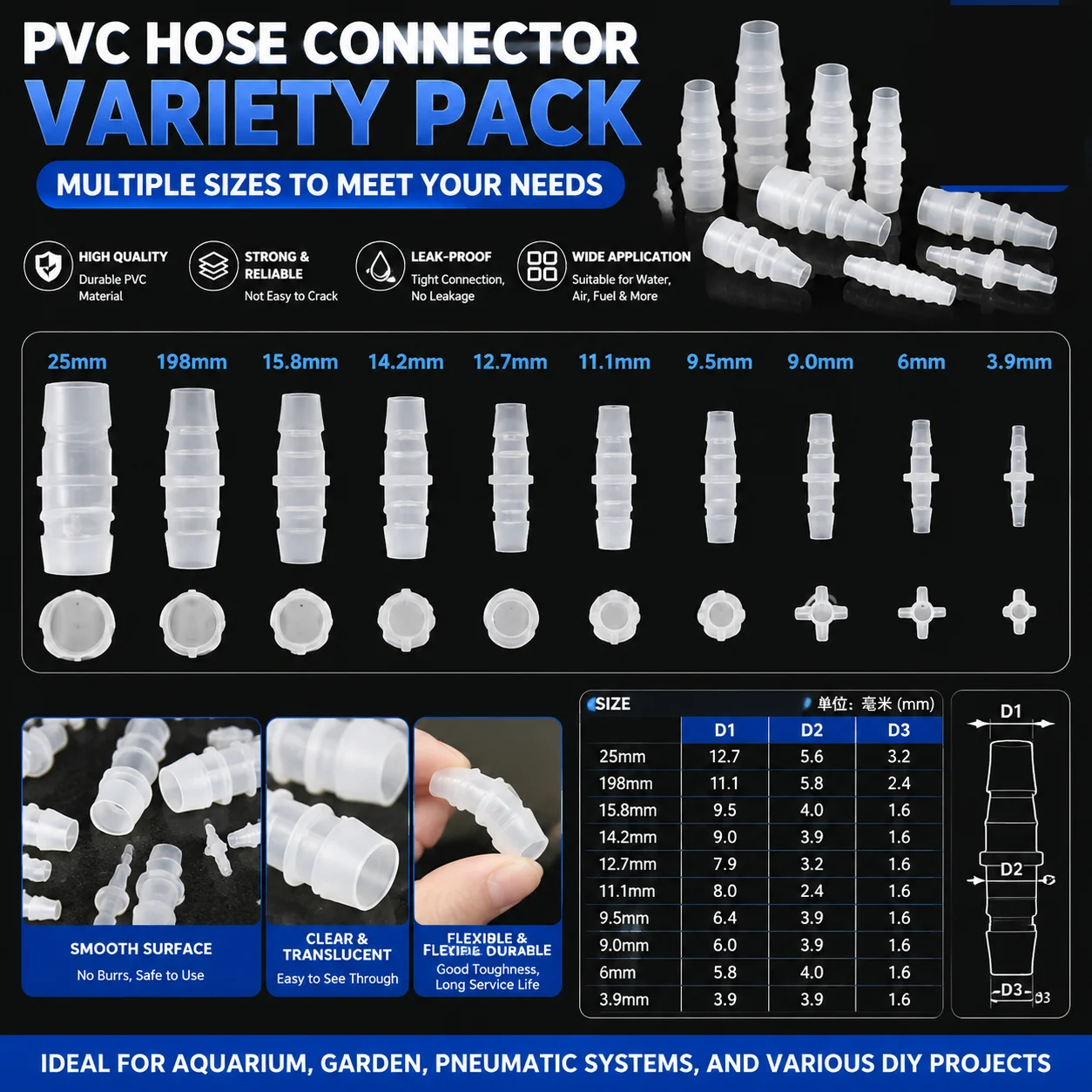 5pcs Plastic Barb Hose Connector Equal Straight Fitting PP Union Adapter Garden Irrigation Aquarium Water Pipe Joiner 1.6-25mm