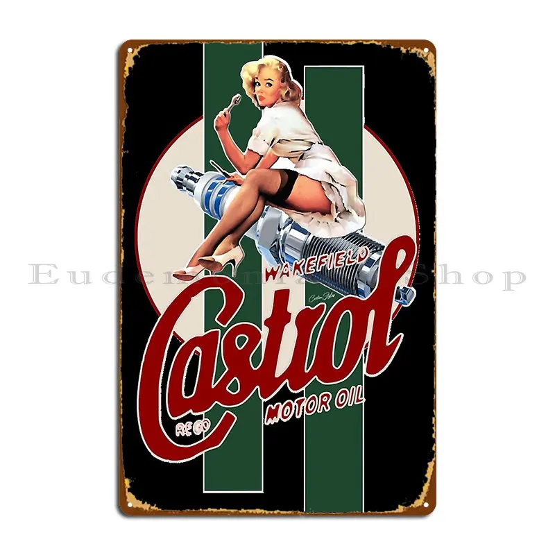 Castrol Vintage Pin Up Girl Classic Stripes Metal Sign Cinema Club Designs Funny Bar Tin Sign Poster