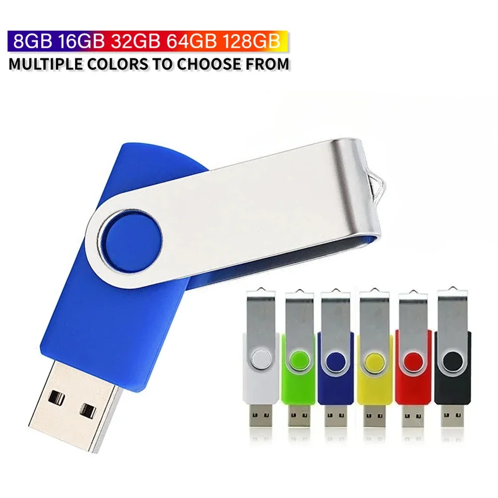 Rotatable Metal USB 2.0 Flash Drives 64GBPendrive 32GB Pen Drives 16GB Memory Stick 100% Real Capacity with Key Chain 8GB U Disk